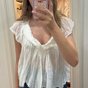 Free People White Crinkled Blouse